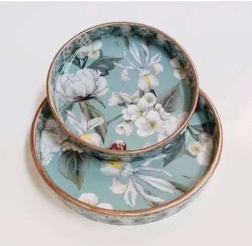 MDF Printed Round Serving Tray Set Of 2