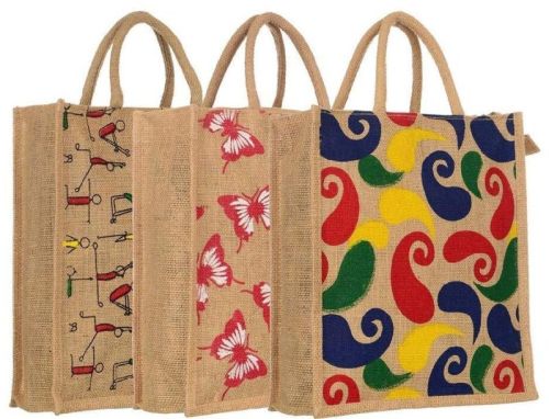 Printed Jute Bags, Handle Type : Cotton Rope