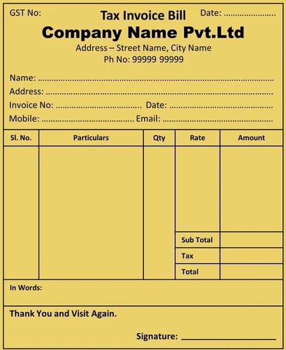 Bill Book Printing Service