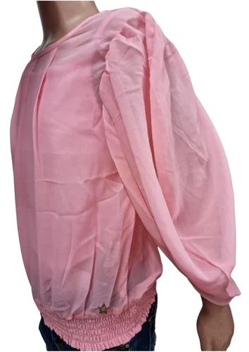 Plain Ladies Pink Georgette Top, Sleeve Type : Full Sleeves