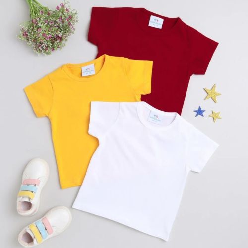 Plain Polyester Kids Knitted T-shirts Casual Wear