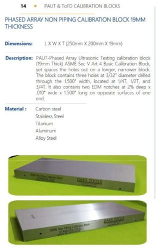Phased Array Non Piping Calibration Block 19mm Thickness