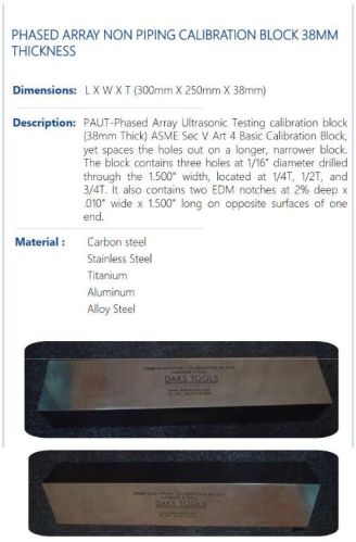 Phased Array Non Piping Calibration Block 38mm Thickness