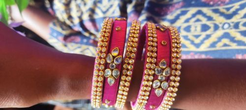 Senthamizh Creations Silk Thread Bangle, Color : Pink