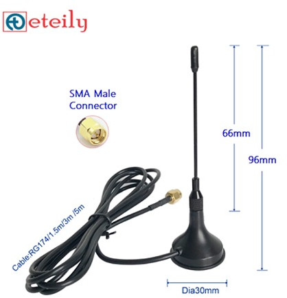 433MHz 3dBi Spring Magnetic Antenna with RG174 Cable ( L -3 Mtr) + Sma Male ST. Connector