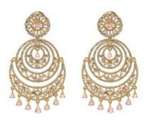 Gold Plated Brass Designer Baby Pink Earrings