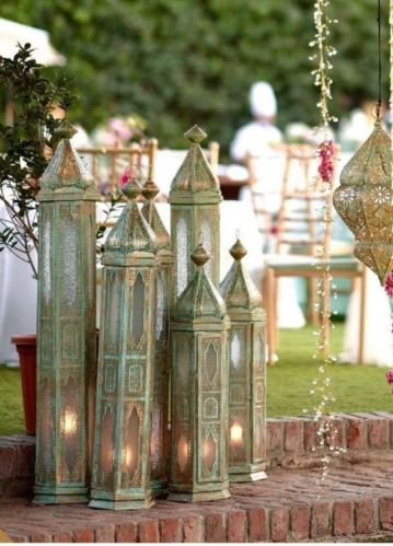 Creatick Impex Glass Brass Moroccan Table Lantern For Decoration