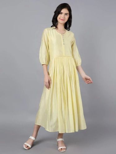 Ladies Pleated Chanderi Silk Kurta With Pockets