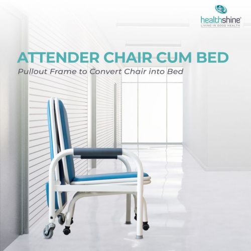 Healthshine Aluminum Attendant Chair Cum Bed, Color : White Blue