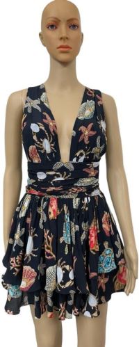 Printed Silk Mini Dress, Color : Multi Colours