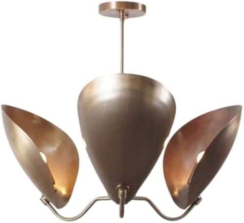 Sputnik Chandelier 3 Light Raw Brass For Banquet Halls, Home, Hotel, Office, Restaurant