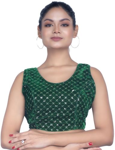 Plain Velvet Readymade Blouse, Sleeve Type : Sleeveless