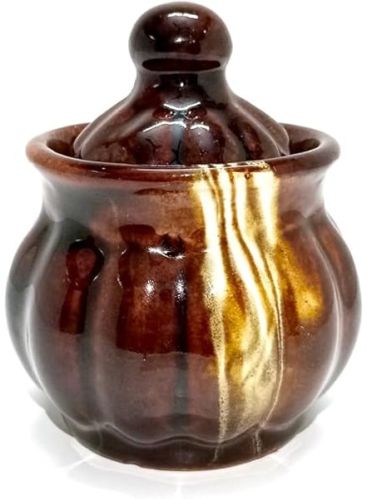 Polished Printed Ceramic Kamrak Shape Pot For Home Decor