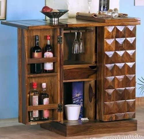 Polished Solid Wood Mini Bar, Color : Light Brown