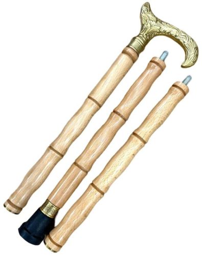 Capital Mart Plain Natural Wood Walking Stick Handle, Handle Material : Brass