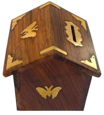 Wooden Hut Shape Money Box
