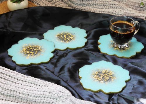 13 Cm Flower Resin Coaster Set For Serving Home Resturantents