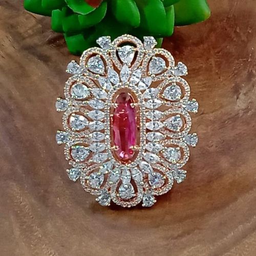 Indiacz.com Polished Brass Cubic Zirconia Ring, Color : Golden, Silver, Gross Weight : 20, Gender : Female