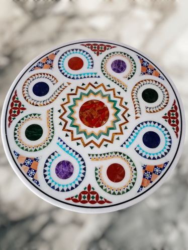 Nk Marbles Polished Marble& Stone Arts Design Table Top, Color : White Multisizes