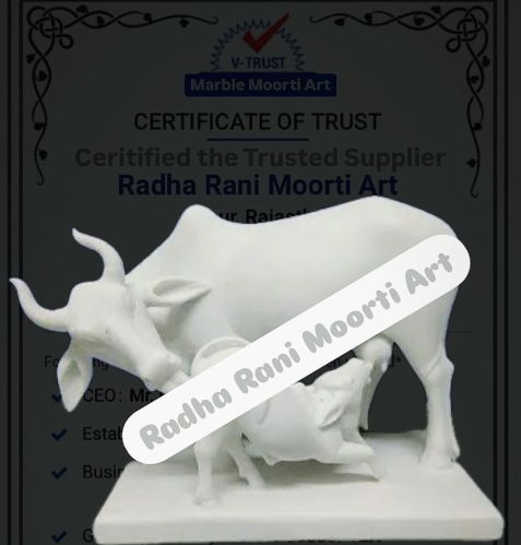 Printed Polished Marble Cow Statue, Color : White Multisizes, Speciality : Shiny