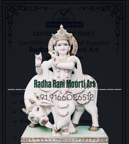 Polished Marble Gau Gopal Ji Moorti, Color : White, Golden