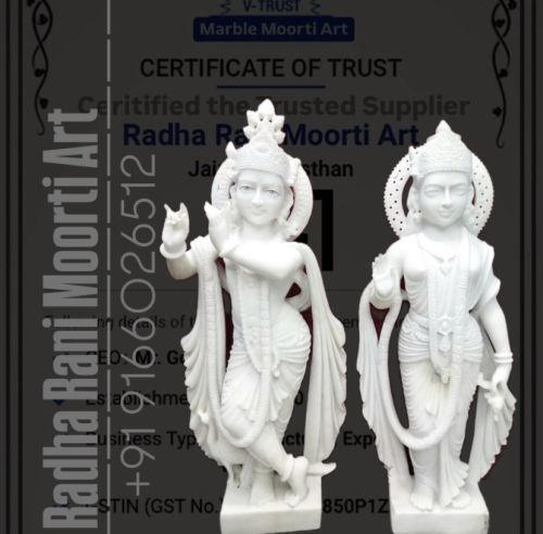 Plain Polished Marble Radha Krishna Murti 2 Feet, Purpose : Worship