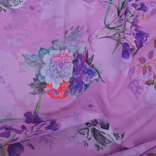 Medium Orchid Floral Printed Georgette Fabric, Width : 44 Inch