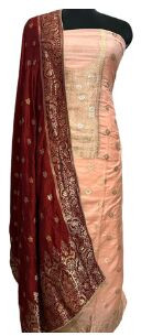 Banarsi Peach Suit With Contrast Banarsi Dupatta