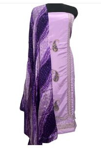 Elegant Crepe Lavender Party Wear Suit With Exquisite Embroidery and Mirror Work