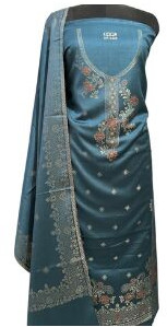 Elegant Teal Kani Work Woolen Suit With Matching Shawl