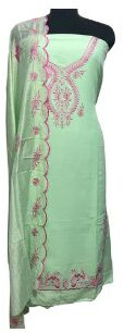 Exquisite Light Green Muslin Suit With Intricate Embroidery