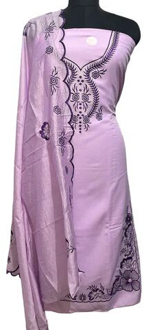 Exquisite Light Purple Muslin Suit With Intricate Embroidery