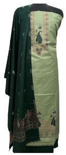 Green Kani Work Woolen Suit With Matching Shawl