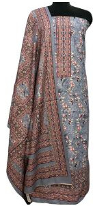 Grey Pashmina Woolen Suit With Digital Print And Complementary Shawl