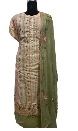 Multicolored Cotton Suit With Hand-painted Dupatta