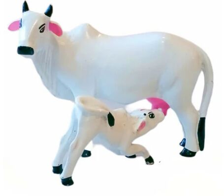 Resin Kamdhenu Cow Calf Statue