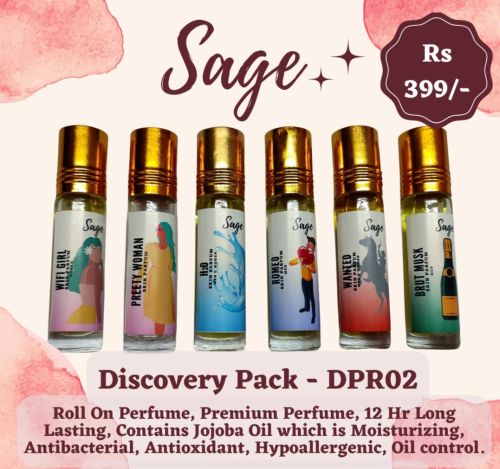 Sage Men & Women Skin Perfume Roll On Bottle Discovery Pack (10 Ml X 6 = 60 Ml)