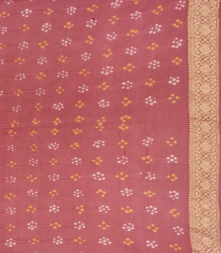 Baby Pink Handloom Banarasi Bandhani Khaddi Georgette Saree With Floral Jaal Motifs