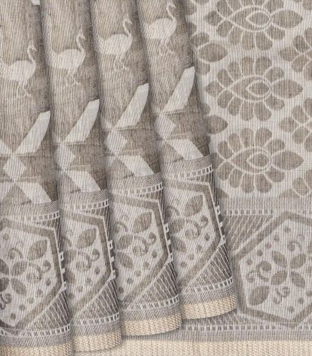 Grey Peacock Motifs Handloom Chirala Ladies Saree