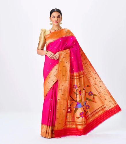 Hot Pink Handloom Paithani Silk Saree