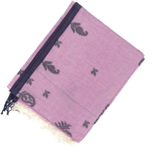 Lavender Floral Motifs Woven Ladies Bengal Cotton Saree
