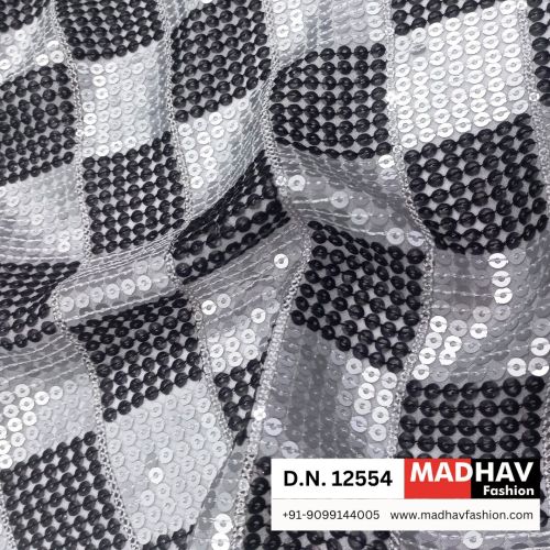 Black & White Sequins Georgette Fabric
