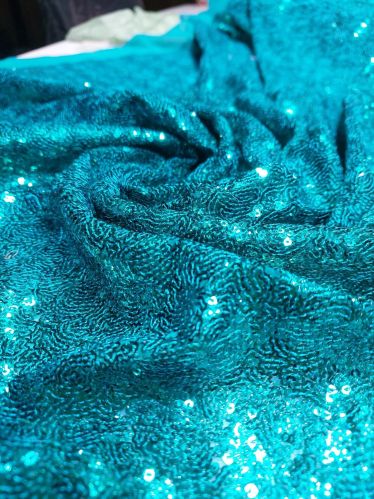 Blue Allover Sequins Embroidery Fabric