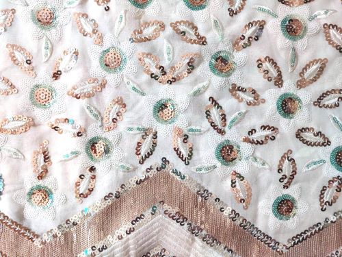 Designer Three Color Sequins Daman Embroidery Fabric