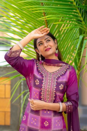 Mora Couture Jacquard Dola Silk Kurti Set With Santoon Trousers