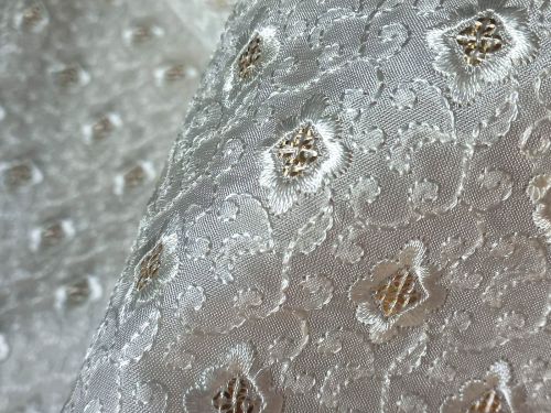 Off White Designer Embroidered Fabric