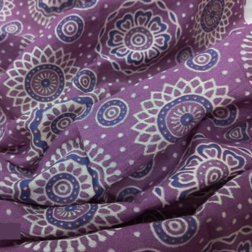 Purple Color Bandhej Design Digital Print Mall Cotton Fabric