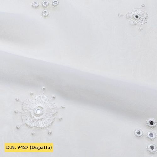 White Dupatta With Mirror Work