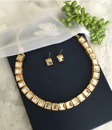 Jia Square Kundan Necklace Set