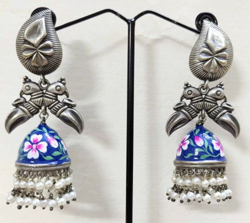 Exclusive Minakari Silver Replica Blue Jhumka Earring